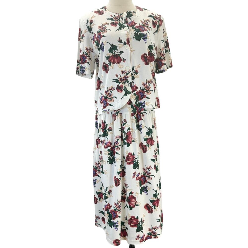 Vintage 90s Fritzi Petites Floral Blouse Skirt Set Women’s Large Petite